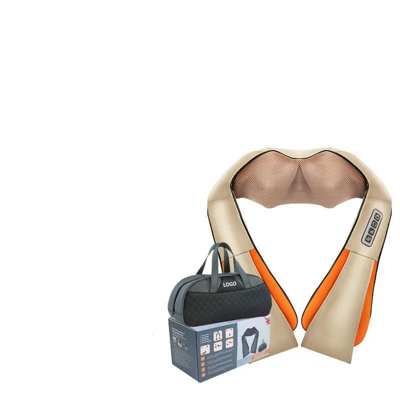 Electric neck and shoulder massager with 16 massage heads, hot compress, and infrared physiotherapy in off-white colour