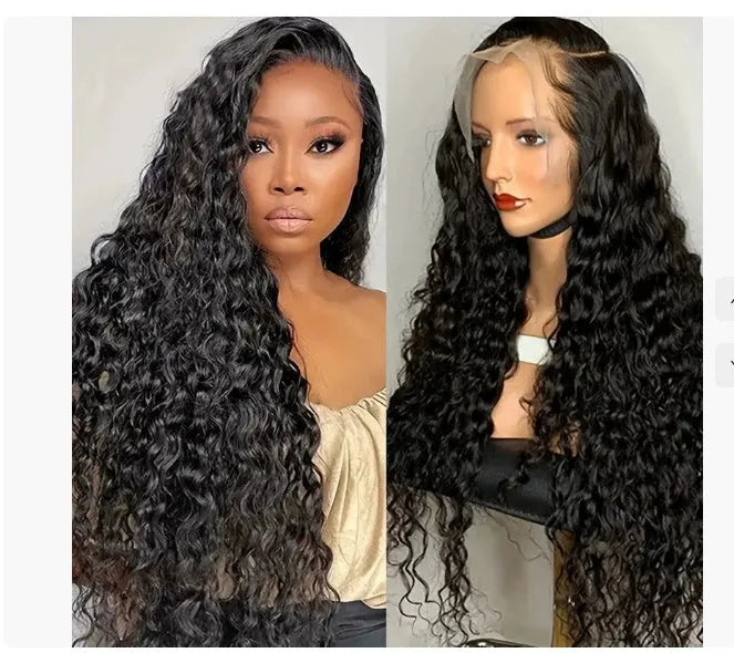Curly human hair wig with lace front showing hand-woven construction and natural curl pattern