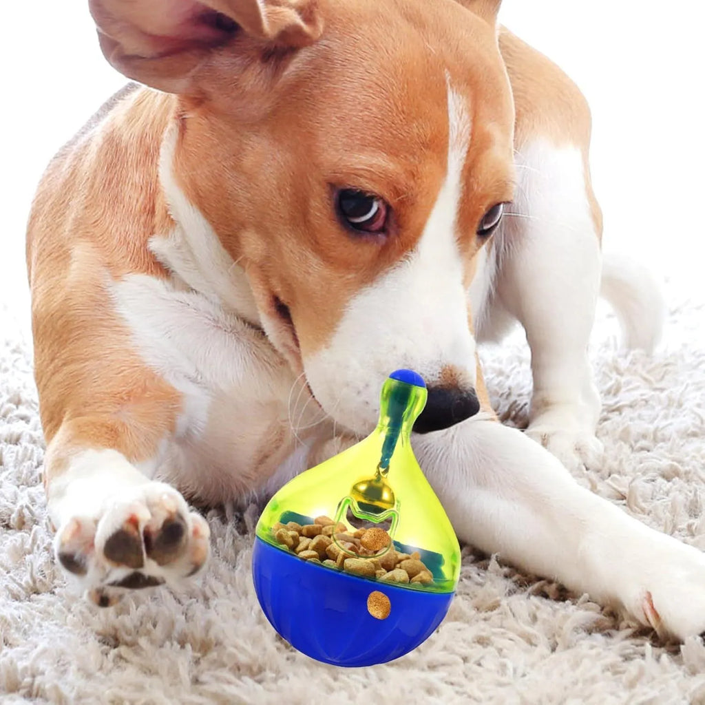 Tumbler-shaped pet treat dispenser toy for dogs and cats measuring 14cm