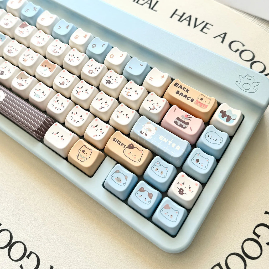 High Sea Salt Cat themed PBT keycap set for mechanical keyboards, showing detailed artwork on keys.