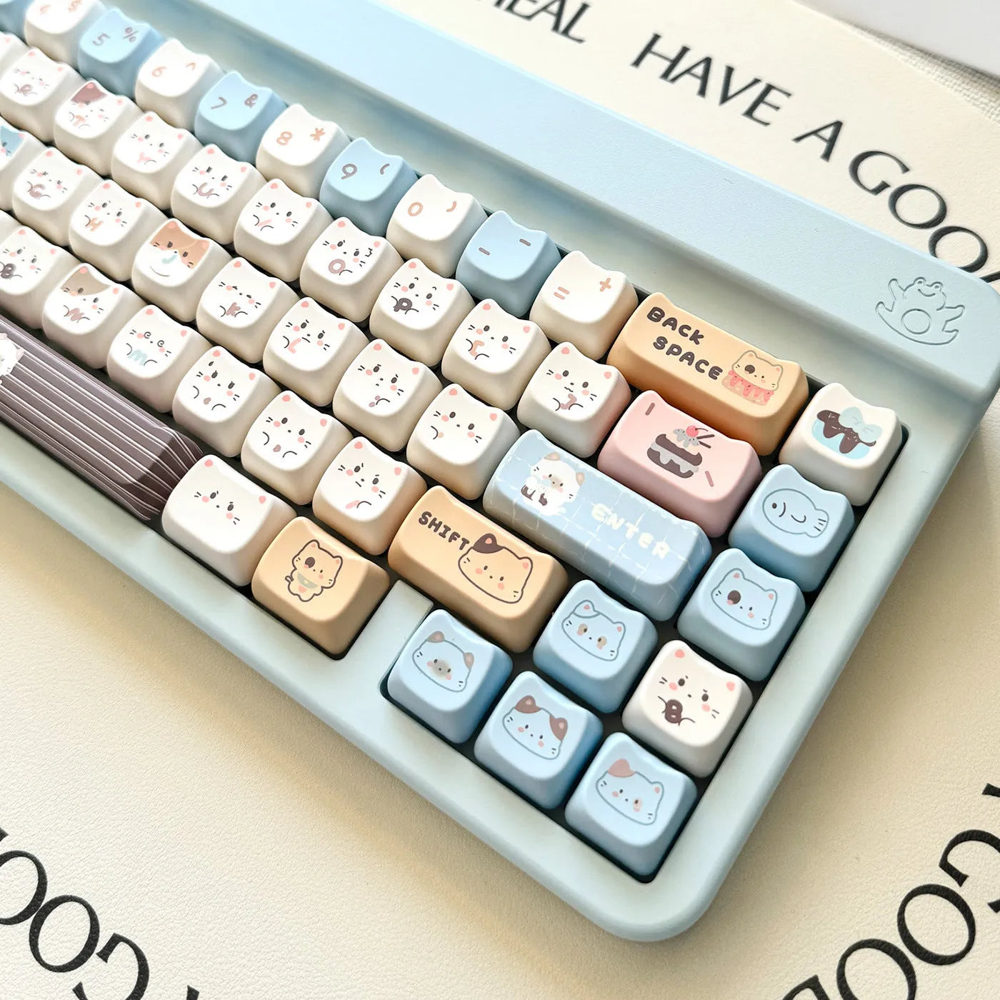 High Sea Salt Cat themed PBT keycap set for mechanical keyboards, showing detailed artwork on keys.