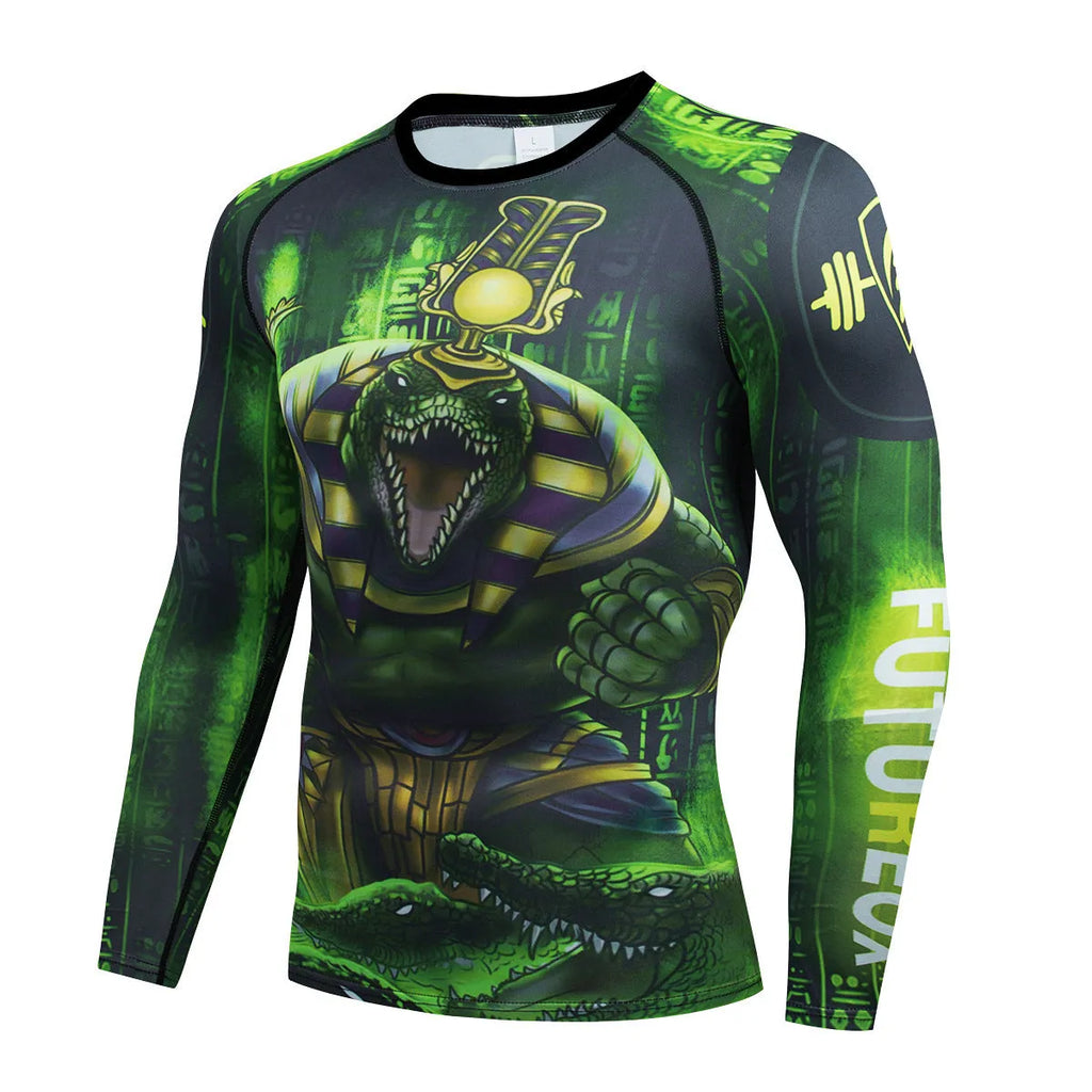 Men's slim-fit ZF016 style athletic suit with printed pattern, featuring a long sleeve top and trousers for sports.