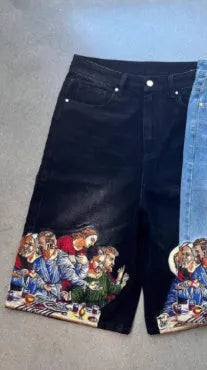 Men's tapered cotton shorts with Jesus print on back pocket in blue or black colours