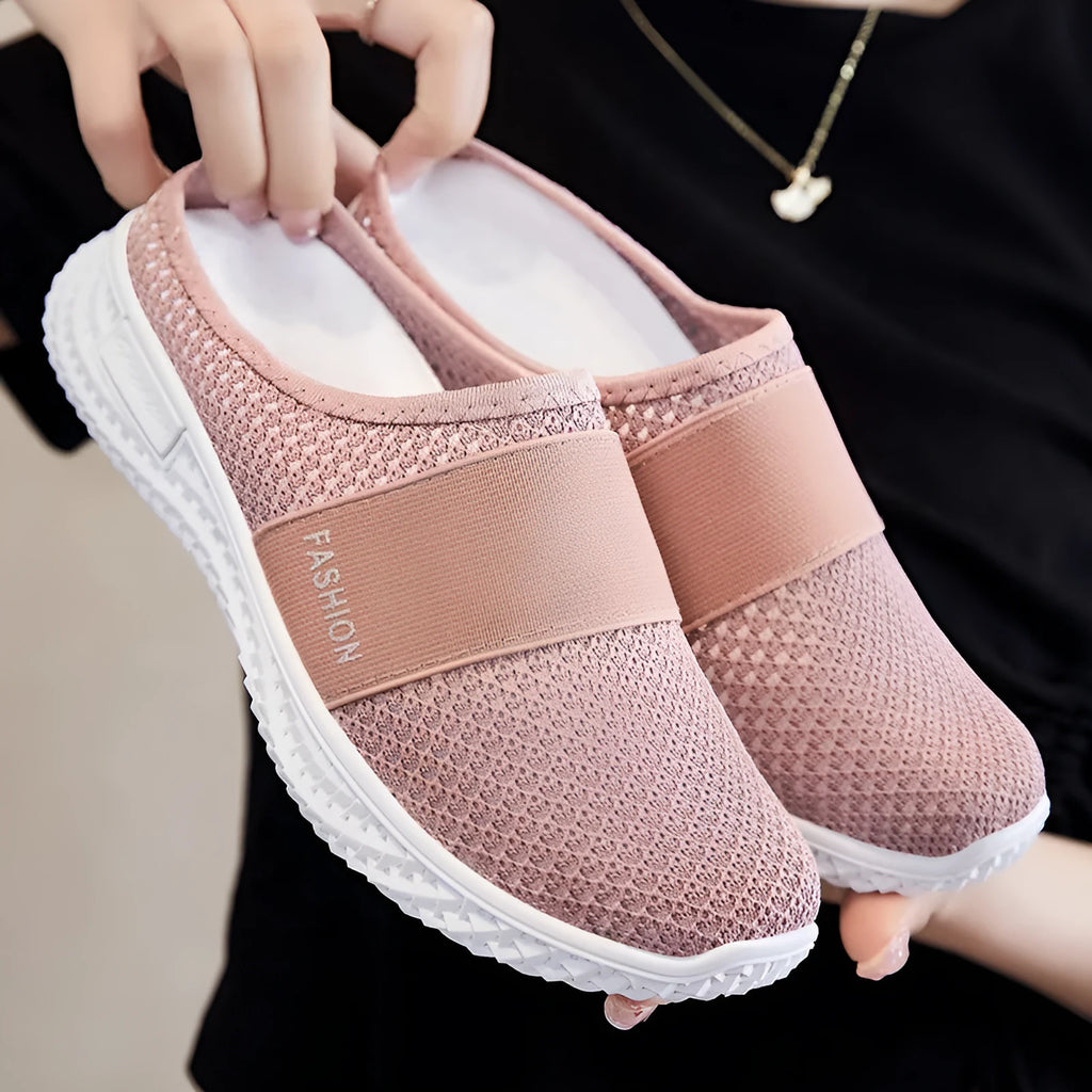 Women's mesh casual shoes with hollow-out design in black, grey, pink, and purple colour options