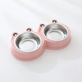 Stainless steel pet double feeding bowl with frog design in blue, green, and pink colours