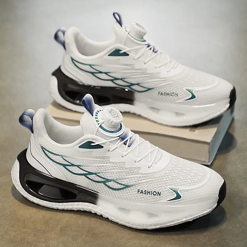 Youth casual sneaker with rotating button fastening in light blue mesh with shock-absorbing sole