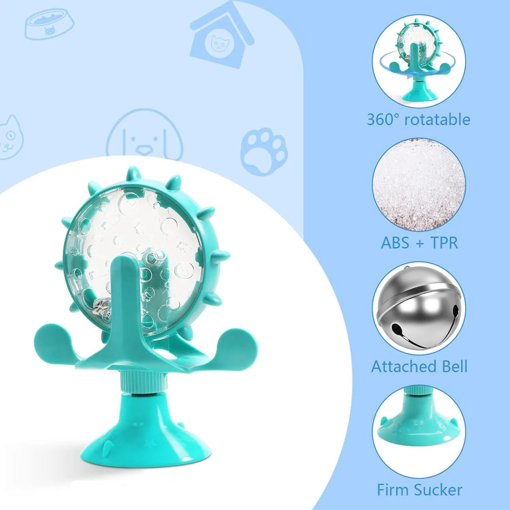 Interactive spinner puzzle toy for cats and dogs with food dispenser holes and sucker base