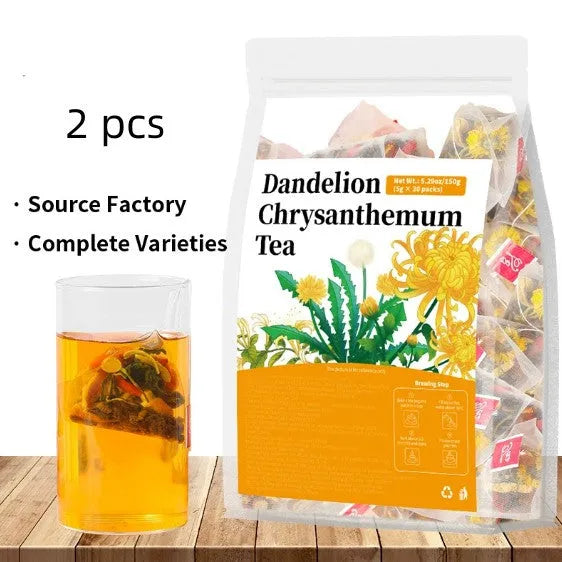 Dandelion Chrysanthemum Tea herbal blend in tea bag, natural botanical ingredients