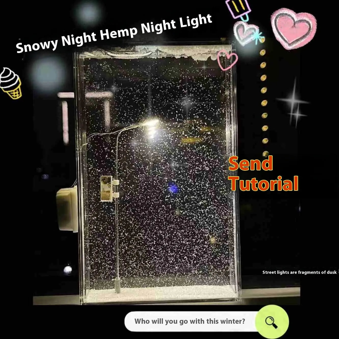 DIY magic snowy landscape night light kit with small street lights for Christmas desktop decor.