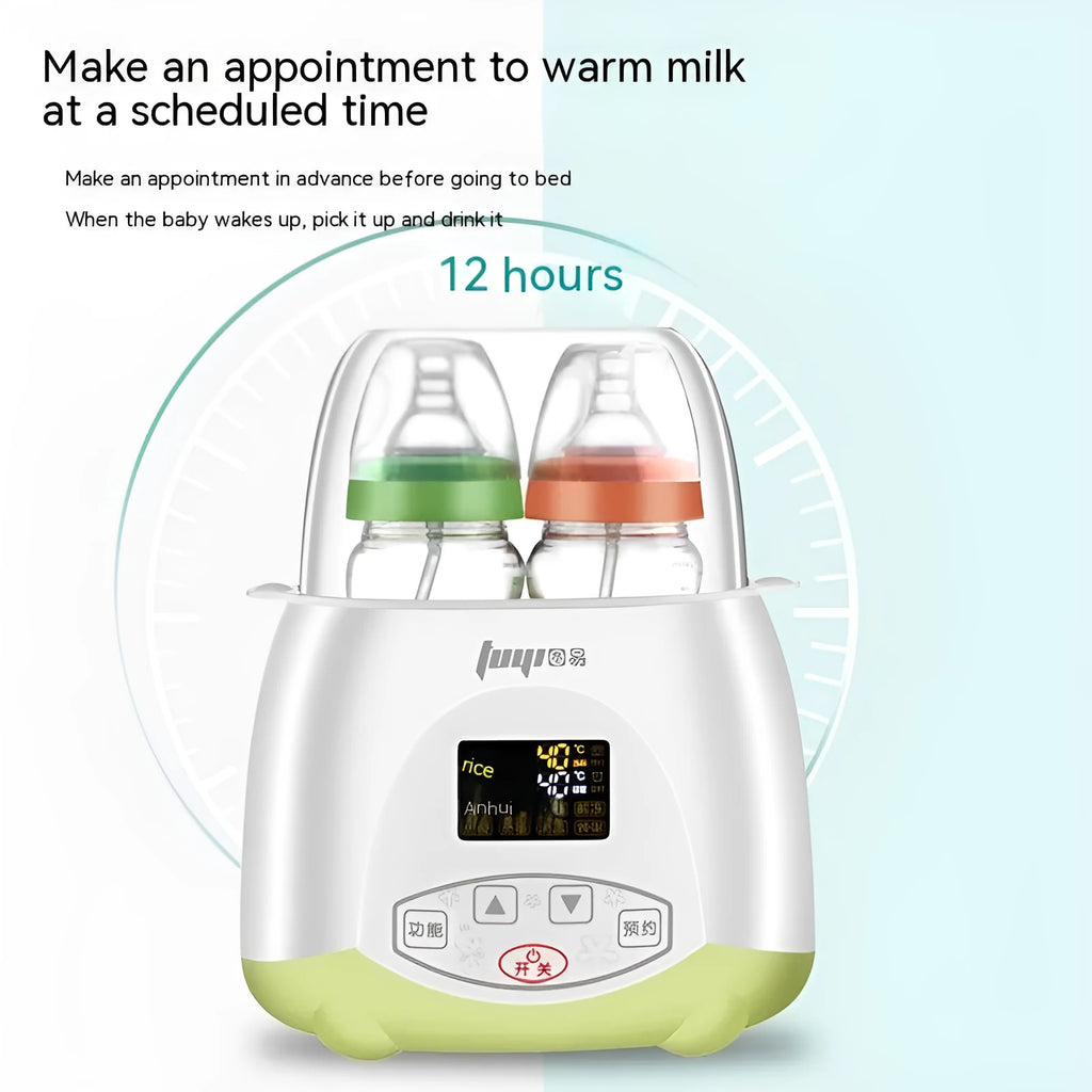 Tuyi Milk Warmer thermostatic double bottle baby bottle warmer in blue LCD model on countertop