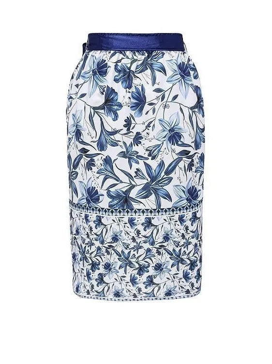 Women's one-piece swimsuit with optional printed skirt, sleeveless polyester, sizes S to XL