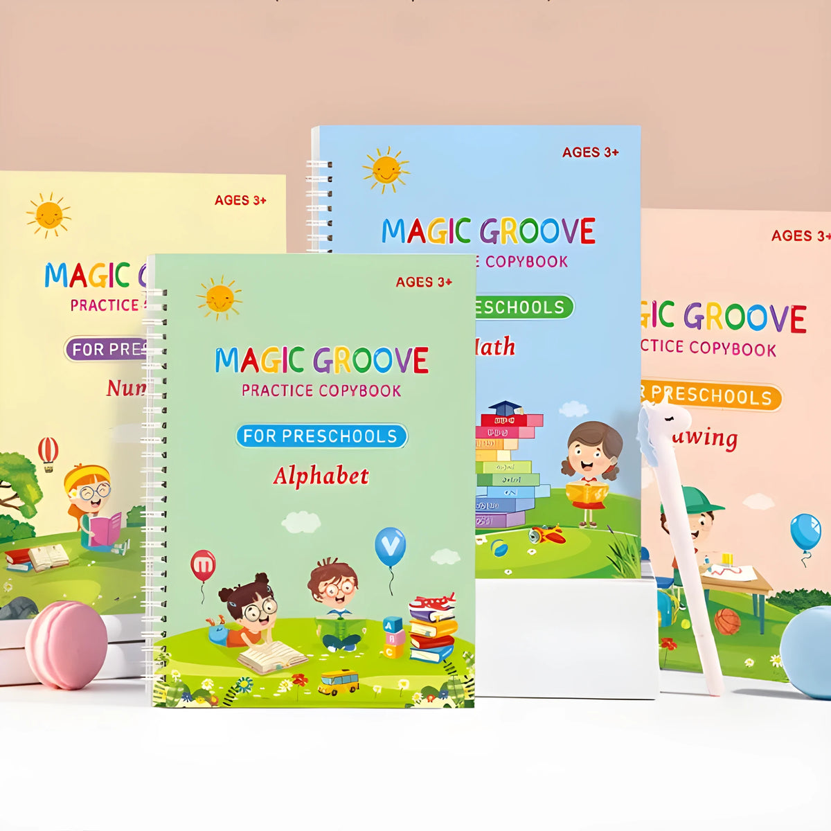 English children's groove magic practice double-sided notched post calligraphy copybook with ten pen refills and pen