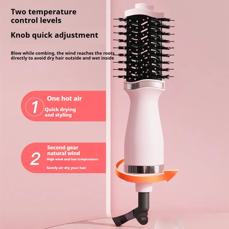 Pink multifunctional hair dryer and curling comb styling tool with constant temperature feature