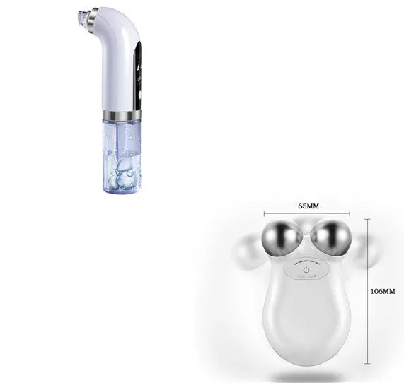 Electric vacuum blackhead acne pore cleaner with six probes and USB charger on white background