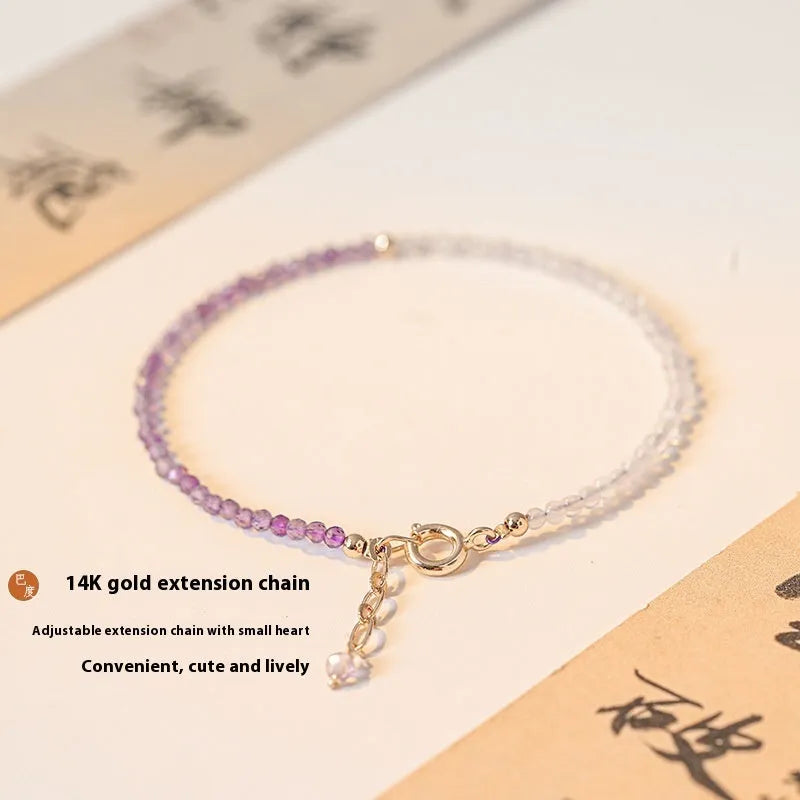 Women's purple crystal bracelet with rattan detail and geometric cut surface, 2mm thickness