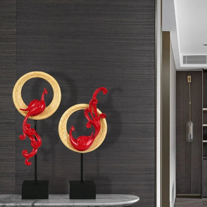 European-style resin phoenix ornament in rose gold, elegant silver, or festive red colour