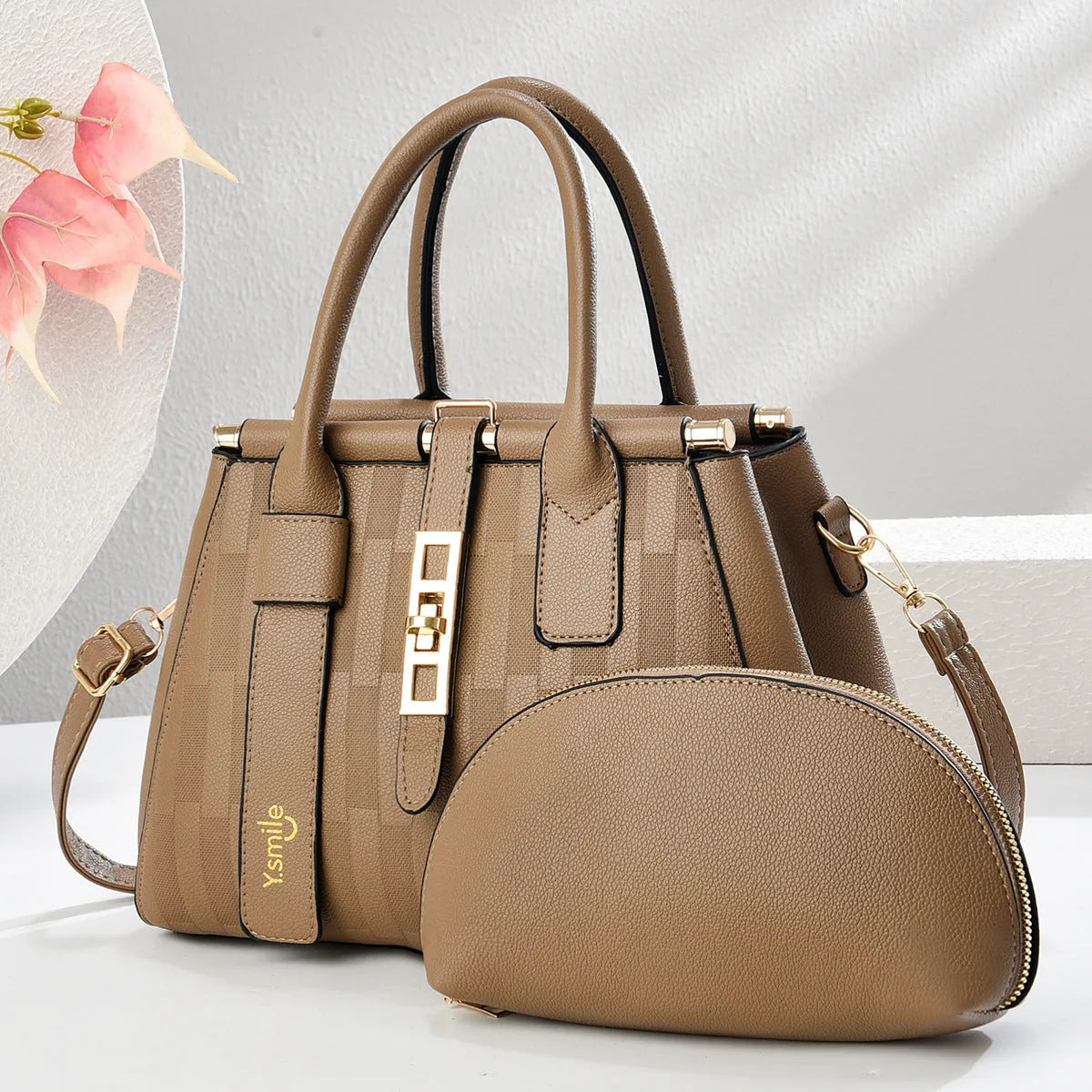 Round black PU crossbody shoulder bag with a long strap, showing its size and polyester-lined interior.