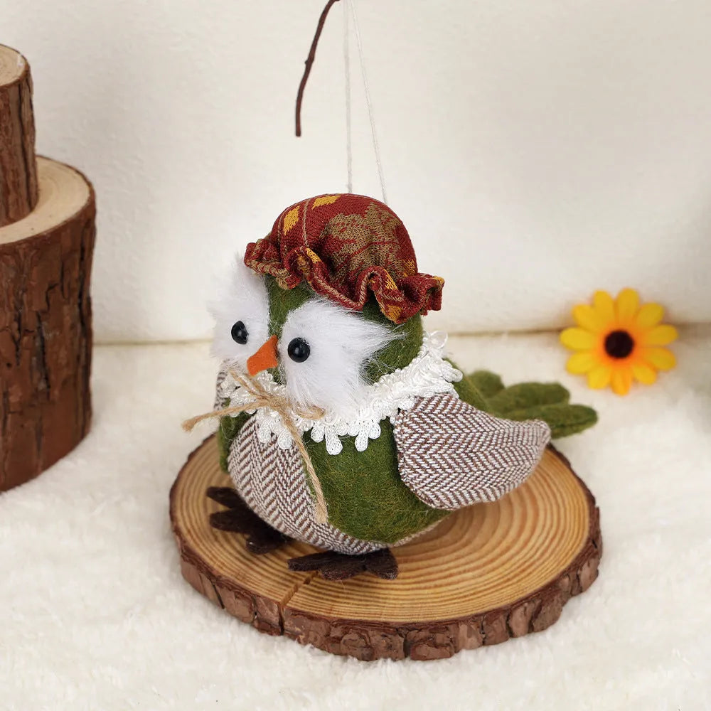 Colourful harvest bird owl pendant ornament for Thanksgiving decor in orange or green