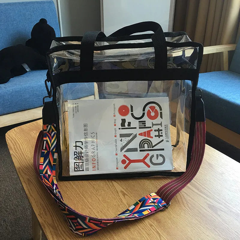 Transparent PVC women's messenger bag with three-dimensional pocket and double shoulder straps