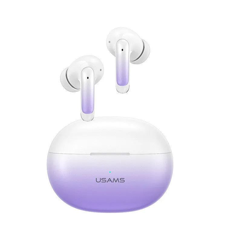 Wireless sports gaming Bluetooth headset in gradient colours showing compact design with in-ear fit