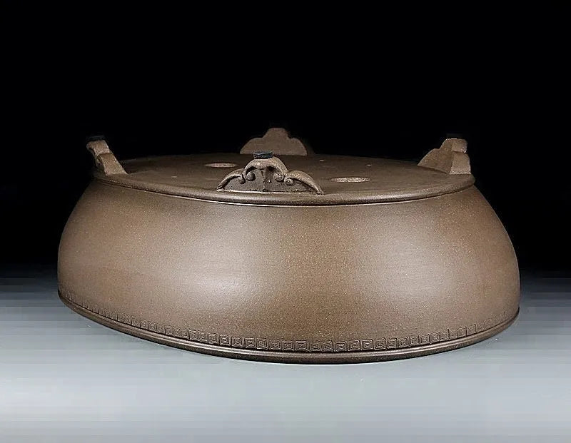 Handmade oval purple sand flowerpot with classical design for plant display