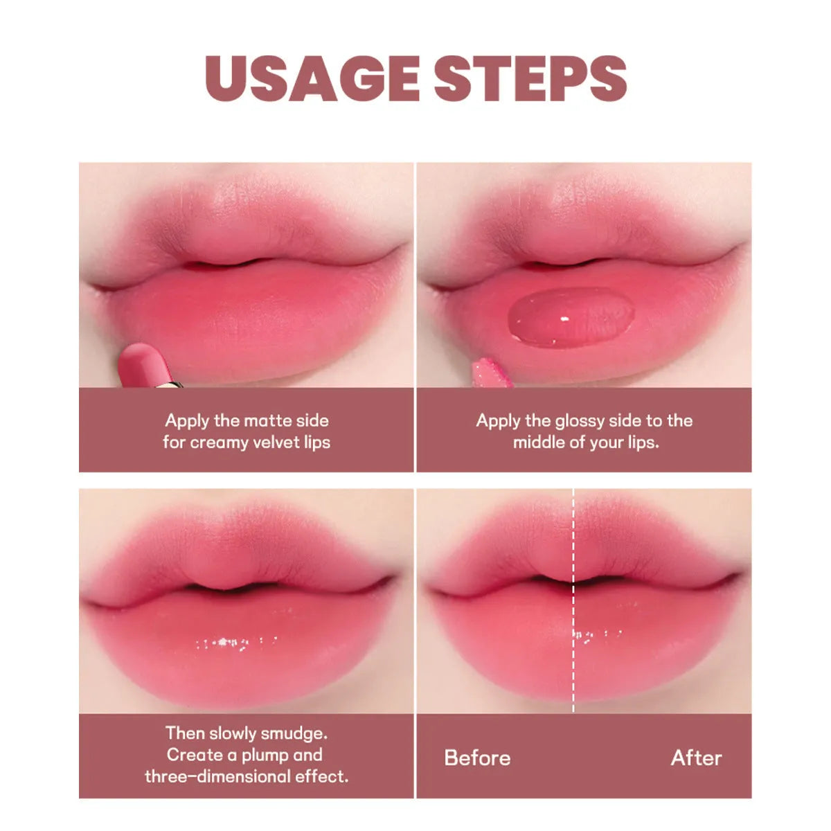 Double-headed lipstick with 10 colour options in matte finish