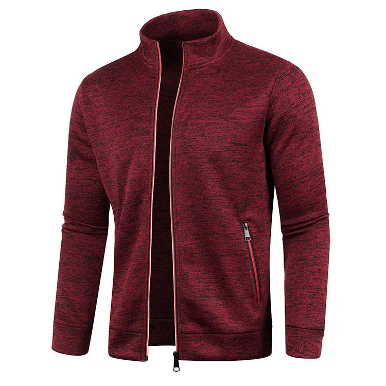 Men's autumn winter loose fit polyester sweater coat in black, shown with long sleeves, available in sizes S to 5XL