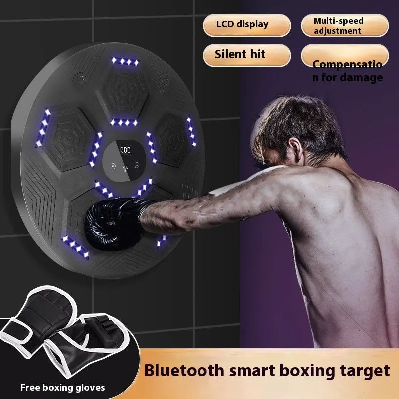 Smart music boxing reaction target mounted on wall with boxing gloves