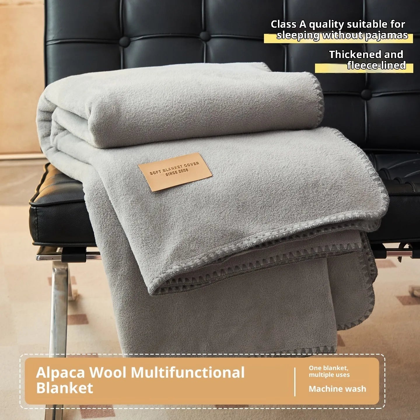 Alpaca fleecefiber blanket in solid colour, Class A soft polyester, thickened warm leg covering