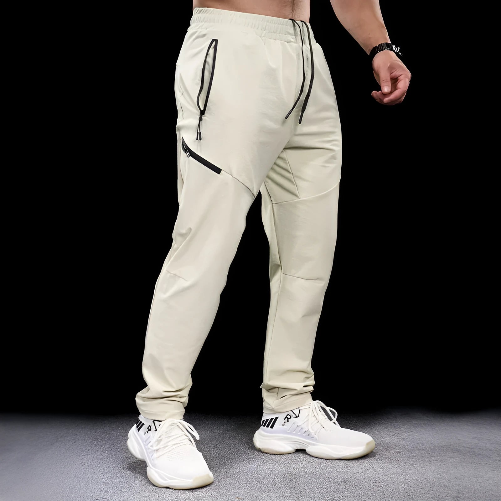 Men's waterproof quick-drying nylon exercise trousers in Army Green colour