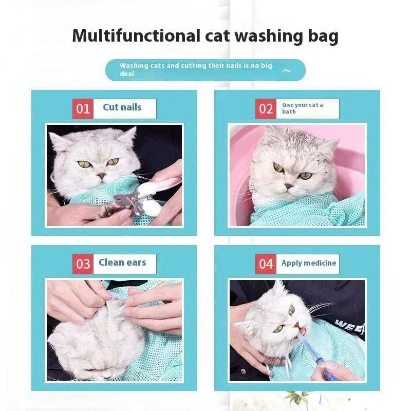 Fifth-generation cat grooming bag in grey and white colour with detachable design for nail trimming