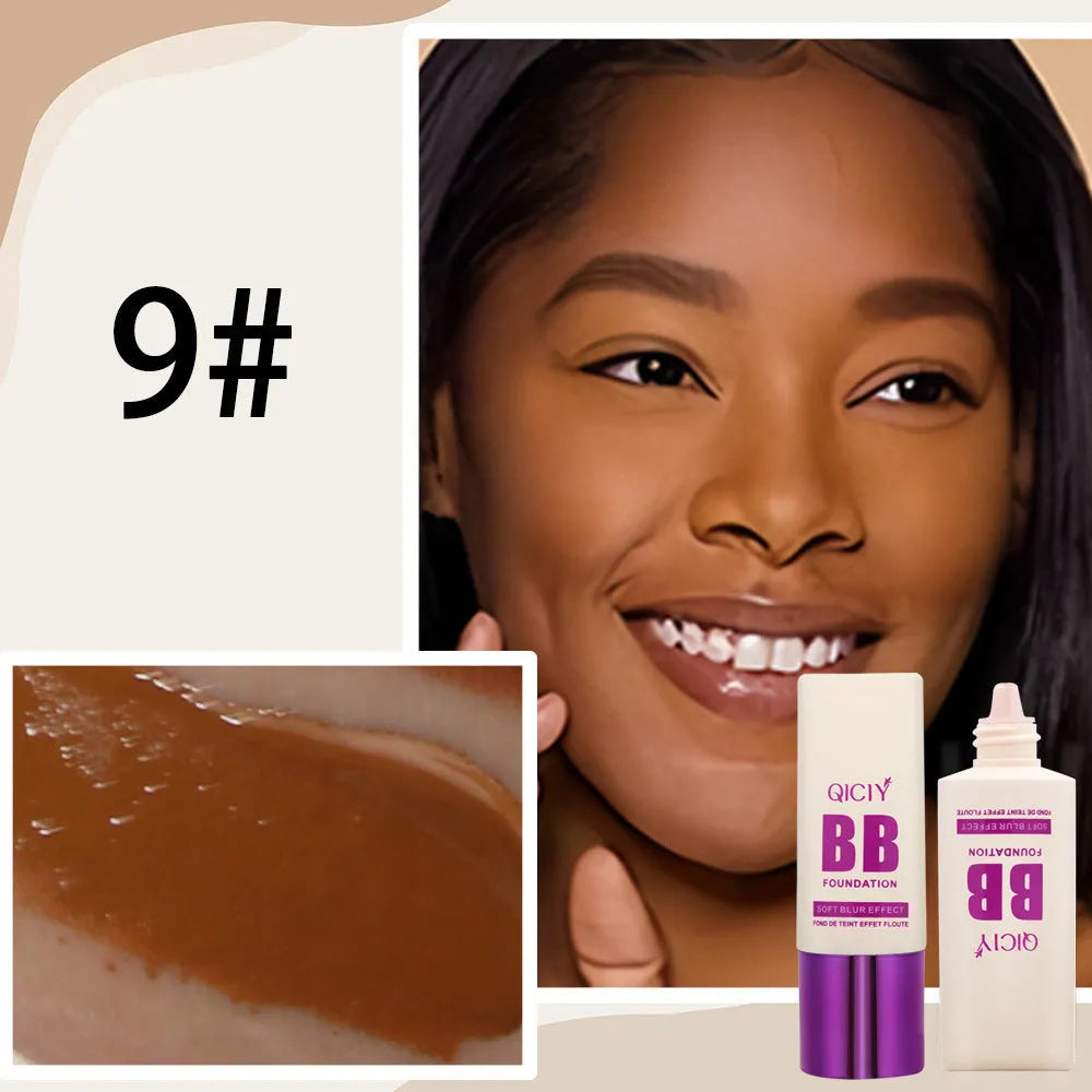 Feeding bottle of BB cream liquid foundation concealer showing brightening repair formula.