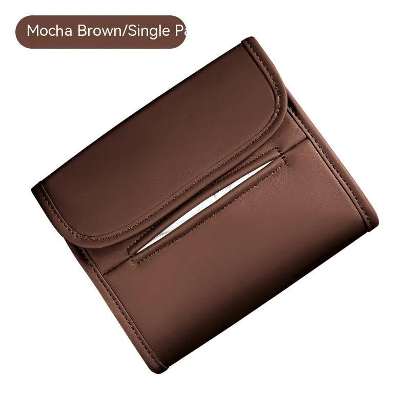 Leather car tissue box organiser mounted on vehicle sun visor