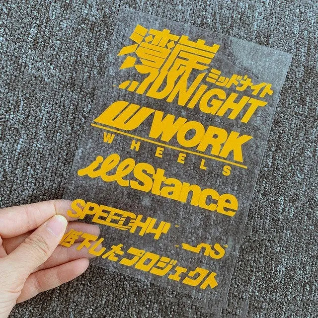 Reflective motorcycle bumper sticker on PET material, 16cm long by 11cm wide.