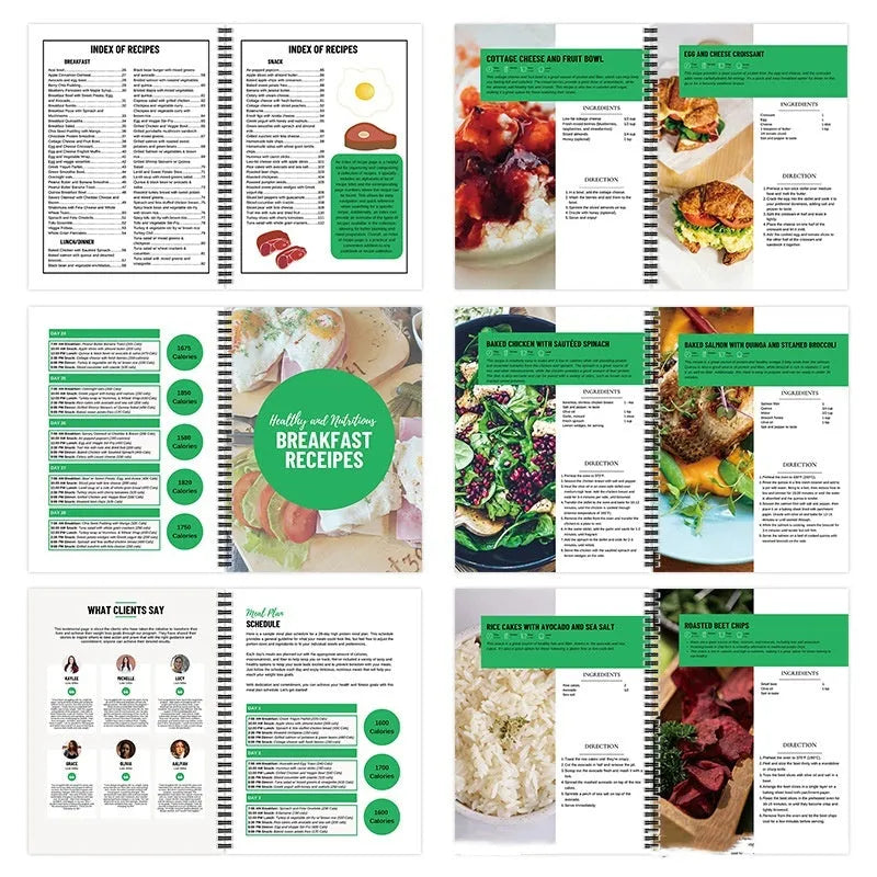28-day high-protein diet plan book in paper, 21cm x 28.5cm, cover colour 28Day Dietary Plan