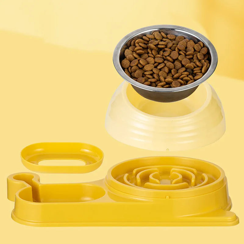 Brown automatic water dispenser cat bowl set with elevated food bowl for cats and small dogs