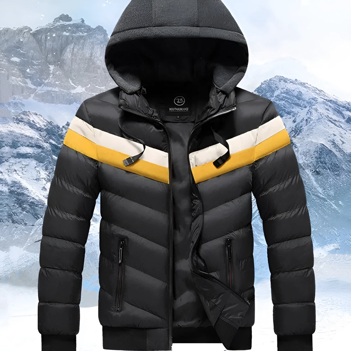 Men winter casual plus size hooded jacket in black, thickened polyester, size L to 4XL