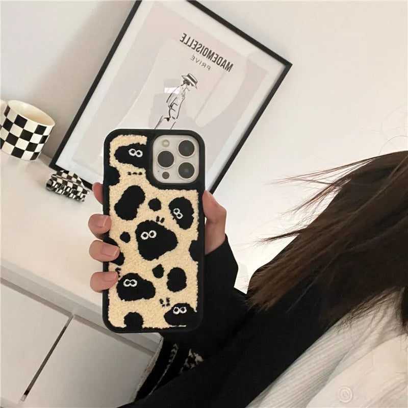 Black plush fairy funny phone case back cover for iPhone models