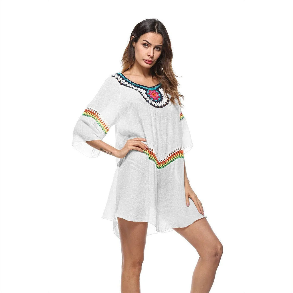 Crocheted beach cover-up clothing for women in apricot colour