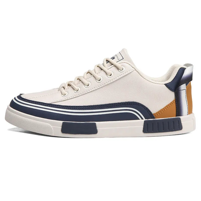 Men's canvas mesh casual shoes in beige white and green colours with flat heel round toe design