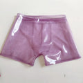 Men's low waist purple latex underwear brief, available in sizes XS to 3XL.