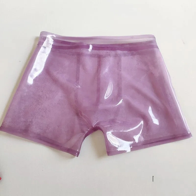 Men's low waist purple latex underwear brief, available in sizes XS to 3XL.