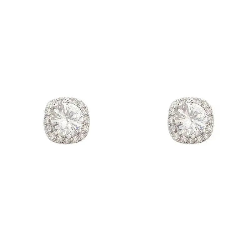 Square geometric women's earrings with diamond treatment in gold and silver colour options