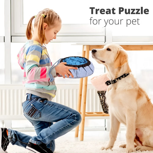 Adjustable snuffle mat dog enrichment toy shown in blue and green colour options