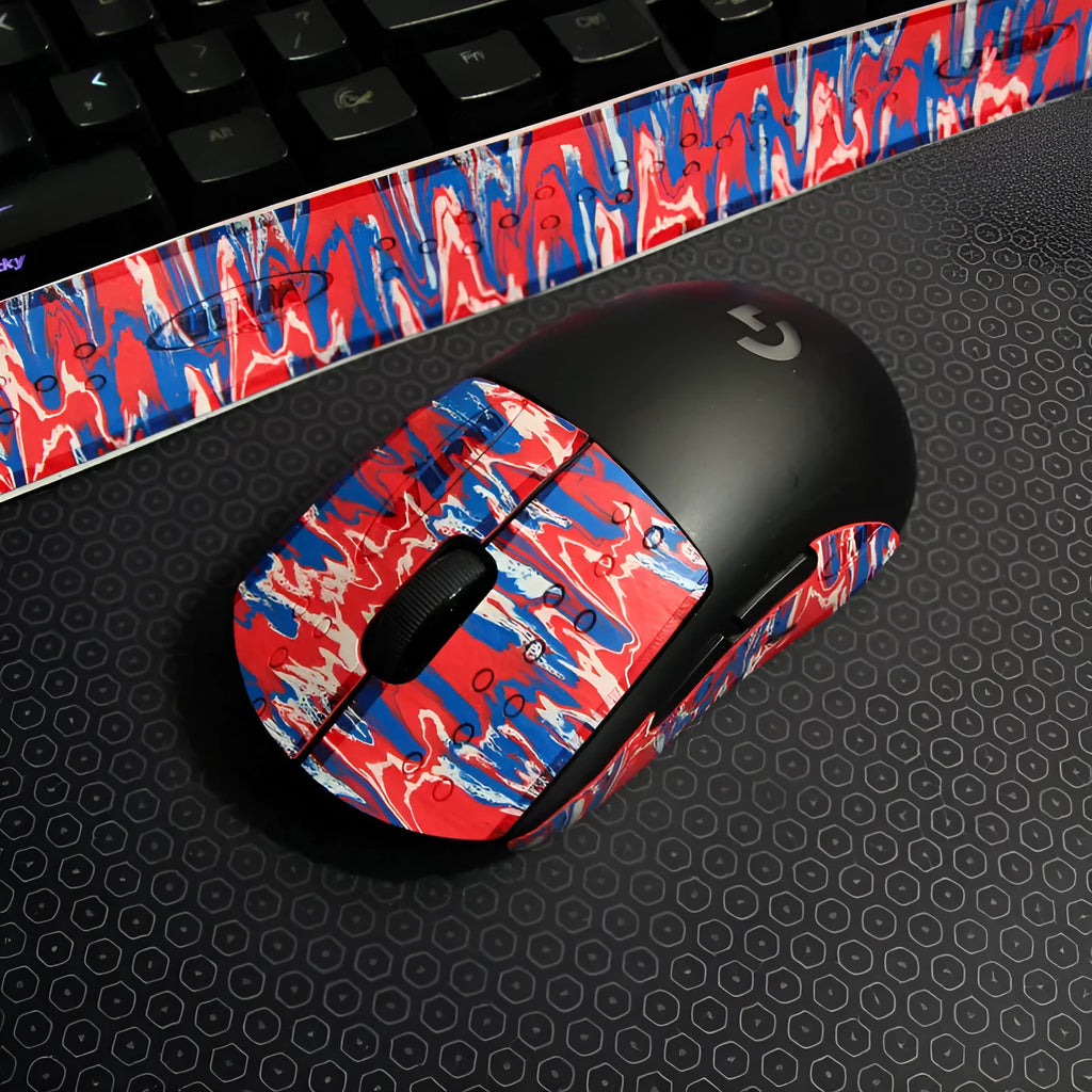 Second generation GPX mouse anti-skid stickers in black grey applied to mouse buttons