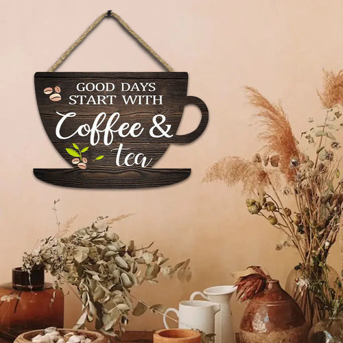 American country retro coffee cup wooden wall hanging with UV print, 30x20cm, for kitchen or restaurant decor