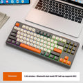 Wolf M87 wireless Bluetooth dual-mode mechanical keyboard in blueberry colour on a wooden desk.