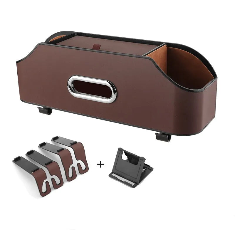 Genuine leather car tissue box for buggy suspension in beige colour showing size and mounting