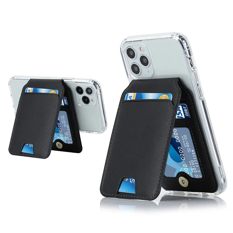 Magnetic card holder phone case for iPhone, strong magnetic adsorption, available in Black Green Pink Purple, protective cover