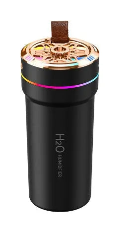 Mini USB car humidifier with starry sky projection light, plastic body, 0.5-1L tank, white black or khaki